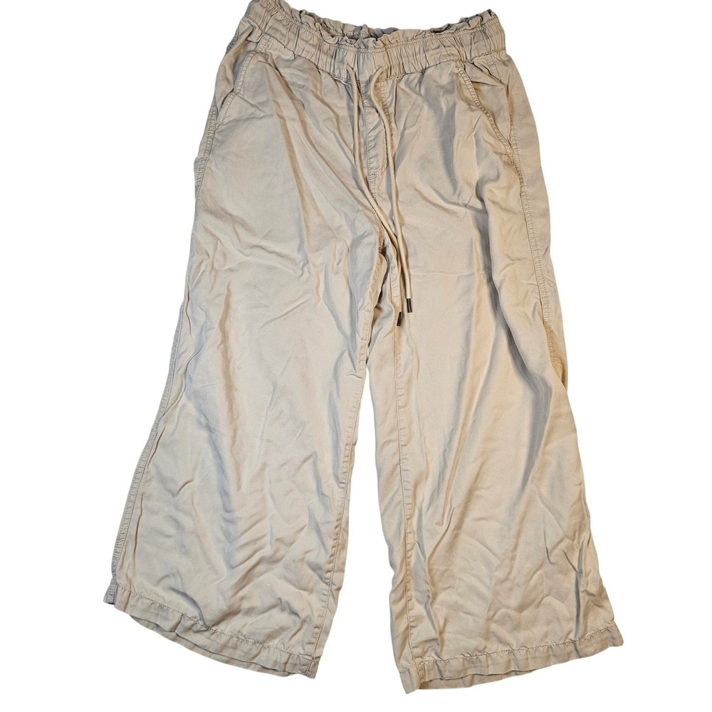 LOFT Tan Khaki Lyocell Wide Leg Drawstring Elastic Waist Pants RN140923